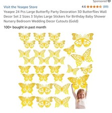 24 Pcs Large Butterfly Party Decoration 3D Butterflies Wall Decor Set 2 Sizes 3