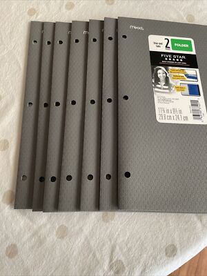 Lot of 7 Mead Five Star 2 Pocket Plastic Folder, Stay Put Tabs - Gray