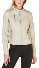 Jou Jou Sand Color Soft Vegan Leather Jacket Women's Large L
