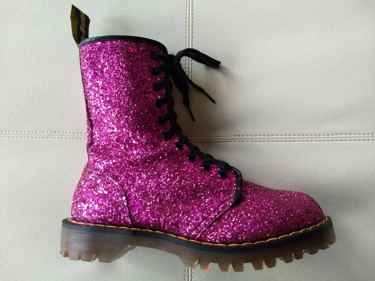 DOC DR. MARTENS HOT PINK SEQUIN GLITTER BOOTS RARE VINTAGE MADE IN
