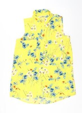 TU Womens Yellow Floral Viscose  BlendCamisole Button-Up Size 14ed - Flowers