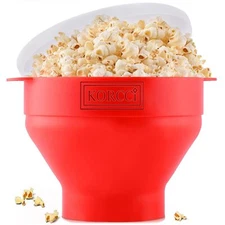 Korcci Microwaveable Silicone Popcorn Popper Collapsible Bowl Red No Oil 1.5qt