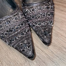 VTG Nine West Mystifie-41 Sz 7M Pumps Pointy Toe Bejeweled Blue MINT