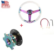 14" Neo Chrome Aluminum 350mm Racing Acrylic Steering Wheel with Quick Release