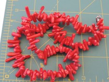 Dyed Red Coral Branch Bead 16" Long Necklace 3a 26