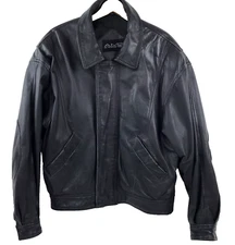 VTG Andrew Marc Black Leather Bomber Jacket Men's Large Lined Moto Motorcycle