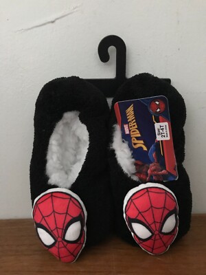 NEW TODDLER BOYS MARVEL SPIDERMAN FUZZY BABBA SLIPPER SOCKS BLACK VENOM 2T-4T