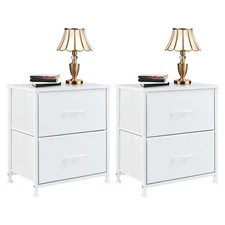 2Pcs Nightstands with 2 Fabric Drawers End Table Bedside Table for Bedroom