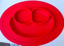 ez pz Happy Silicone Mat Red Suction Plate Baby Toddler Feeding Mat Non Slip
