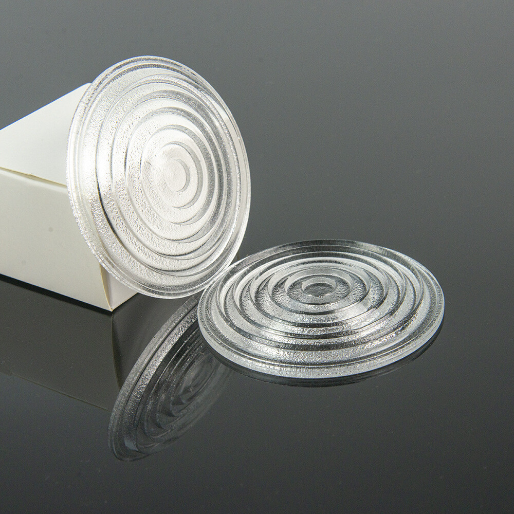 Close View Of Round Fresnel Lens For Lighthouses, Lights On In Dark