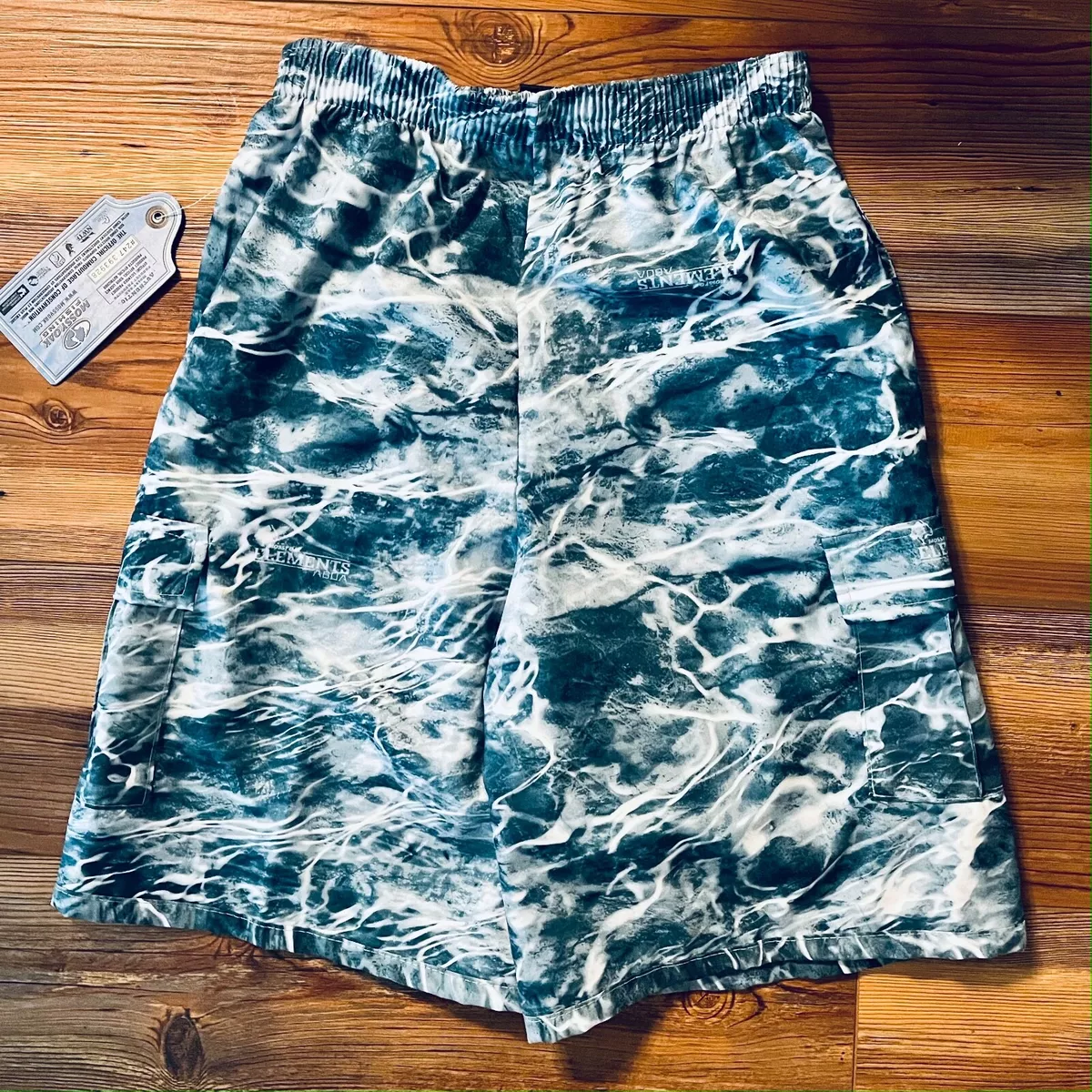 Mossy Oak Fishing Elements Swim Shorts NWT Boys Size 8 MEDIUM Aqua Blue  Camo