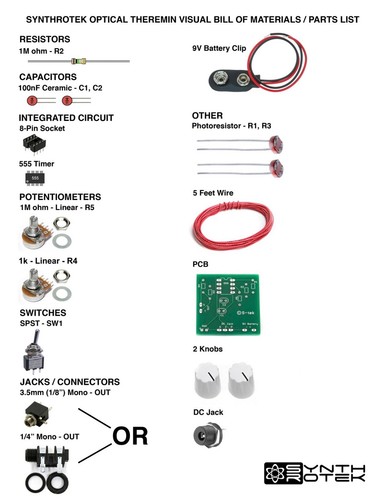 Kit hágalo usted mismo Synthrotek Optical Theremin - Tomas de 1/4 pulgada sensibles a la luz de onda cuadrada - Imagen 4 de 4