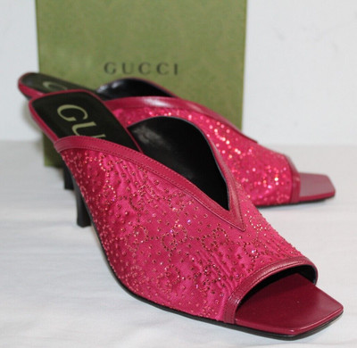 NWB Gucci GG Moiret Fabric Embellished Mules Heels Slip Ons Sandals 40 727193