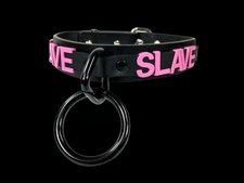 Name Bondage Collar Black O Ring  Pink Letter Slave Leather BDSM  Slut Choker