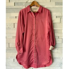 NATORI Silky Satin Long Sleeve Button Front Sleep Night Shirt Gown S Coral pink