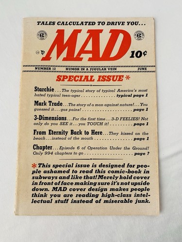 MAD Magazine Comic Book, June 1954, Volume 1 - #12, “Special Issue”