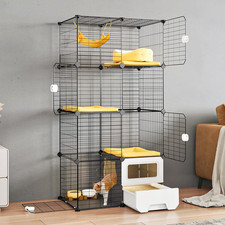 Cat Cage Indoor with Litter Box 3-Tier DIY Cat Playpen Detachable Metal Wire Ken