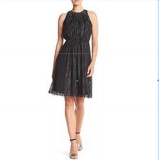 Tahari Dress Women's 8 Black Talia Beaded Shimmer Sleeveless Chain Trim Party