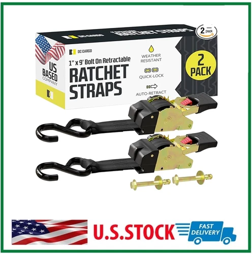 Powersports Boat Trailer Retractable Transom Tie Down Straps 2 Per Pack, 1''x9'