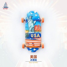USA Statue of Liberty Skateboard Resin Refrigerator magnet 3D travel souvenirs