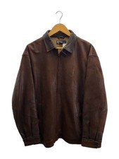 Polo Ralph Lauren Single Rider Jacket/L/Leather/Brw/Plain/Zipper Pull Damaged 34