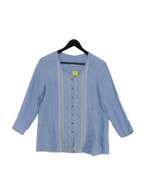 Wickel Damen Shirt UK 12 Blau Leinen mit Baumwolle Langarm Rundhals Basic