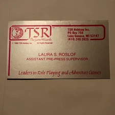 TSR Hobbies Inc. Circa 1980 Laura S. Roslof Business Card Dungeons And Dragons