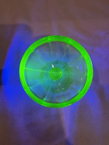 Green Glass Sherbet Bowl Uranium Vaseline Block Optic