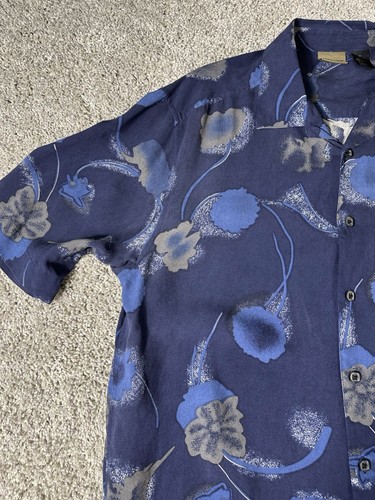 Axist Men’s 100% Silk Shirt Size Medium Short Sleeve Button Down Blue - Picture 4 of 13