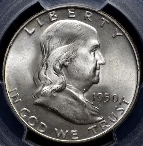 1950 D  FRANKLIN HALF DOLLAR PCGS MS 65 FULL BELL LINES LIGHT OFF WHITE ORIGINAL