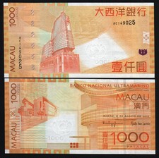 MACAO 1000 PATACAS P-97 2010 x 1 pz Macao ORO SPEDIZIONE UNC CINA BANCONOTA DENARO