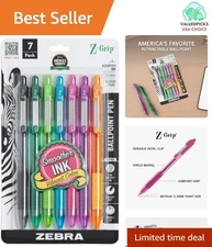 Assorted Fashion Colored Z-Grip Ballpoint Pens - Comfortable, Retractable 7-Pack