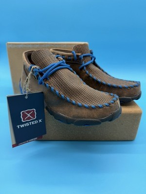 Twisted X Boys Size 13 Chukka Driving Moccasin Boots Brown Blue Lace Up 
