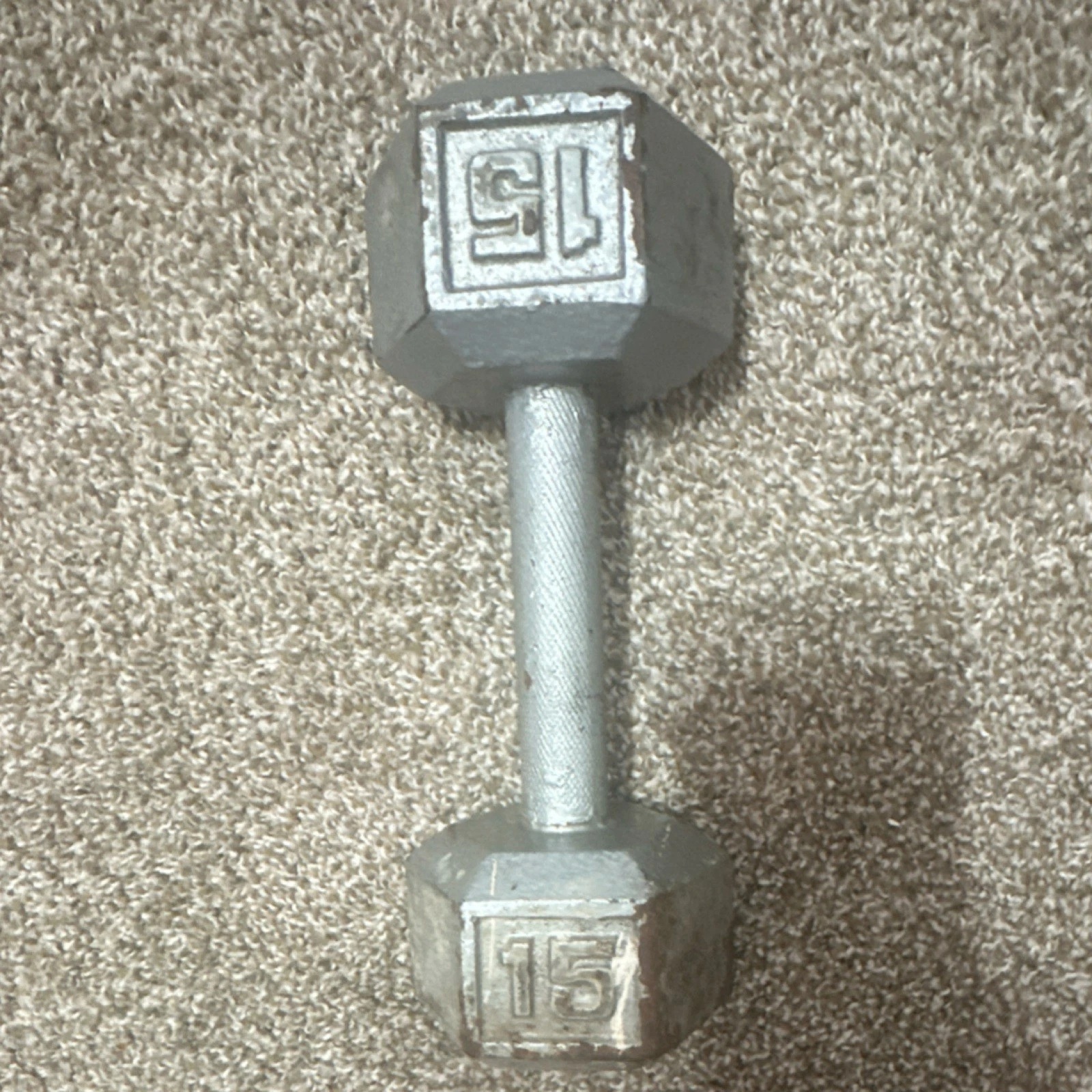 15 lb Hex Cast Iron Dumbbell Gray for Weight Lifting Gym Training