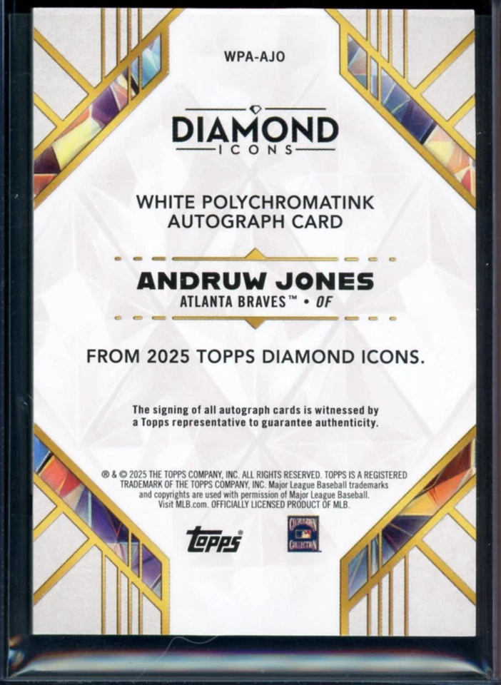 2025 Diamond Icons Andruw Jones Auto /10 White Polychromatink Red Braves #WPA-AJ - Image 2 of 2