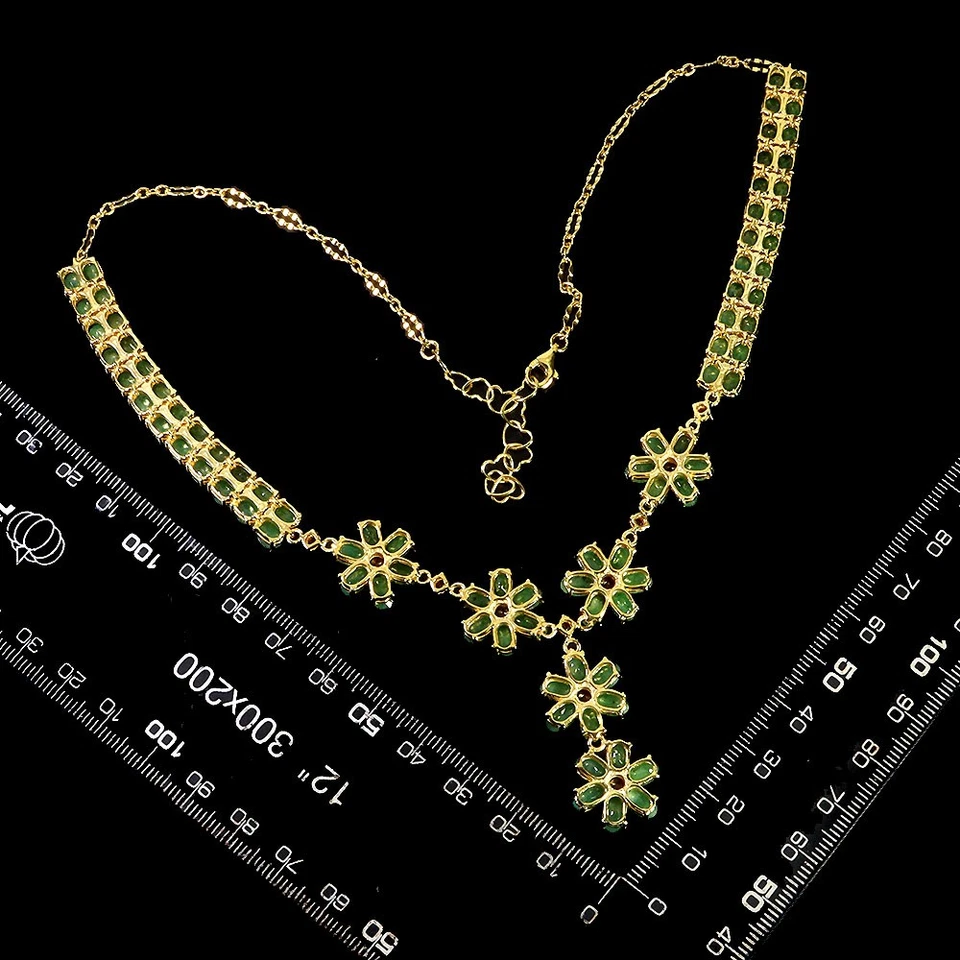 Collar de plata de ley 925 ovalado esmeralda 6x4 mm rubí piedras preciosas flor joyería 17 Foto 3 de 4