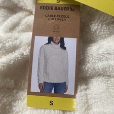 Eddie Bauer Women's Ultrasoft Cable Fleece Pullover, Ivory, Size S