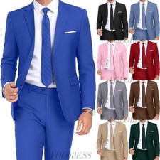 Mens 2 Piece Suit Set Slim Fit 2 Button Dress Suits Tuxedo Set Wedding Blazer