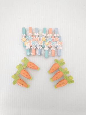 Bunny Rabbit Carrot Clothspins Easter Spring Decor Vintage Art