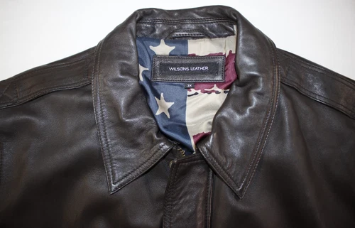 Wilsons Leather Jacket Men's XXL Chris A-2 Bomber American Flag USA Brown image 6