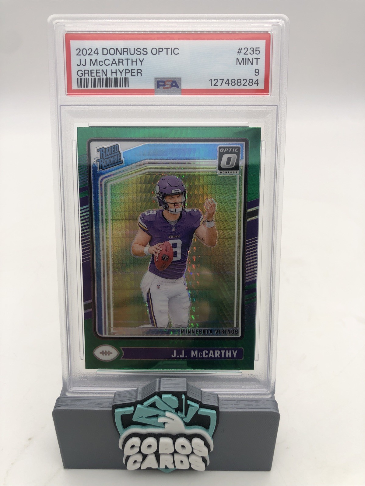 2024 Donruss Optic JJ McCarthy Green Hyper RC #235 PSA 9