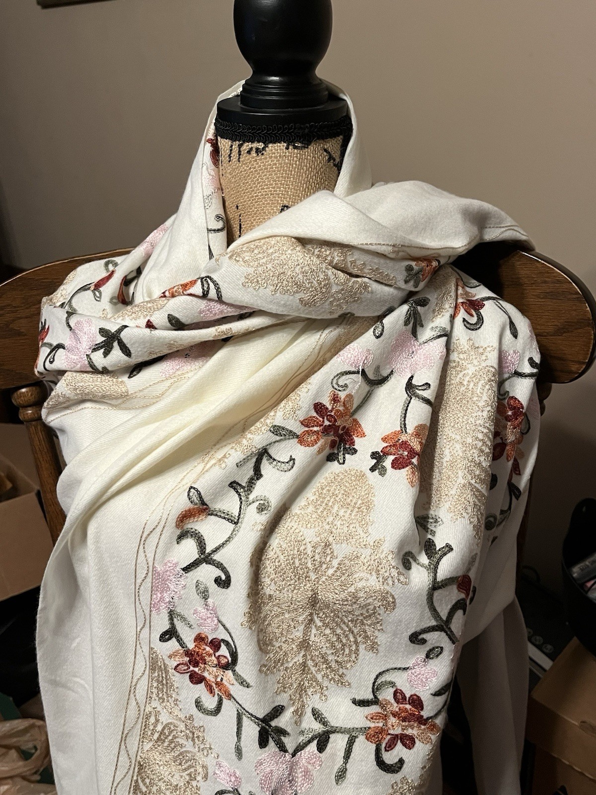 Urban Coco Womens Embroidered Tassel Shawl Scarf Oversize image 4
