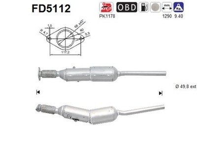 AS DPF Rußpartikelfilter Dieselpartikelfilter FD5112 Cordierit für RENAULT 3 KT0