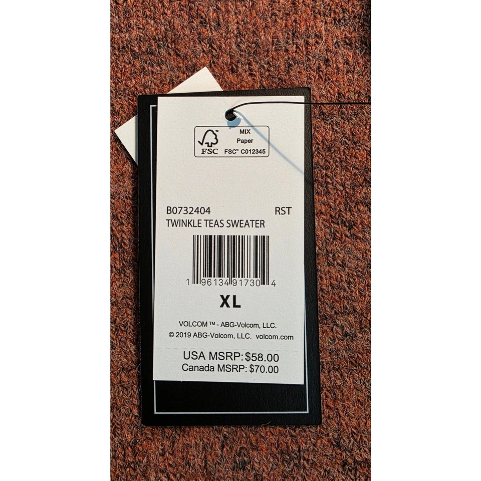 VOLCOM Women's Pull Over Crewneck Sweater XL NWT Rust - Image 4 of 4