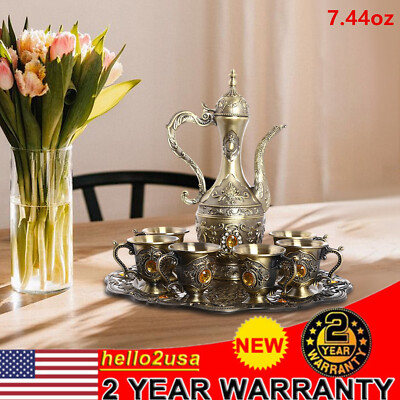 7.44oz Tea Set Teapot & Six Teacups w/ Tray for Serving Coffee