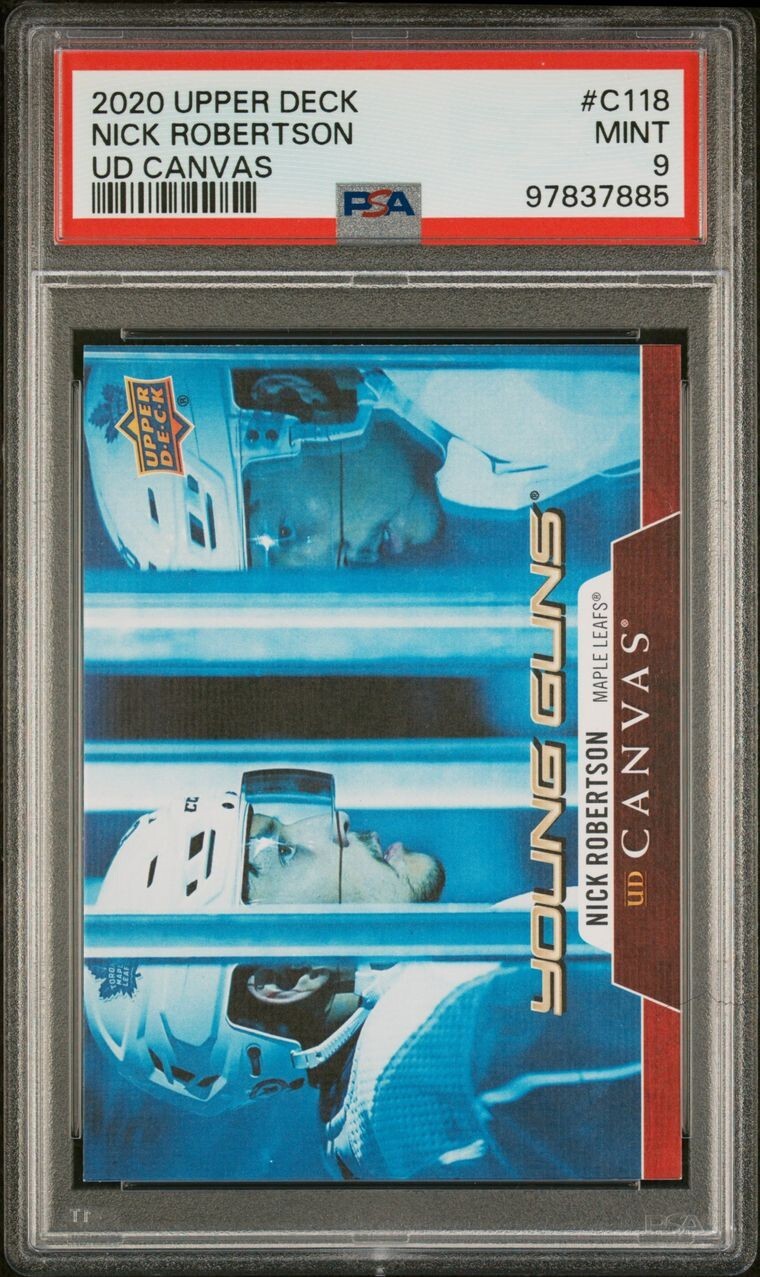 2020 Upper Deck Nick Robertson UD Canvas Young Guns RC #C118 Maple Leafs PSA 9