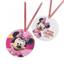 Disney Minnie Mouse Ornaments, Pink Minnie, Personalized Year, made in Aluminum