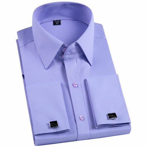 Herren Kleid Shirts französische Manschette Langarm formell Geschäft Manschettenknöpfe Shirts Tops - Bild 9 von 10