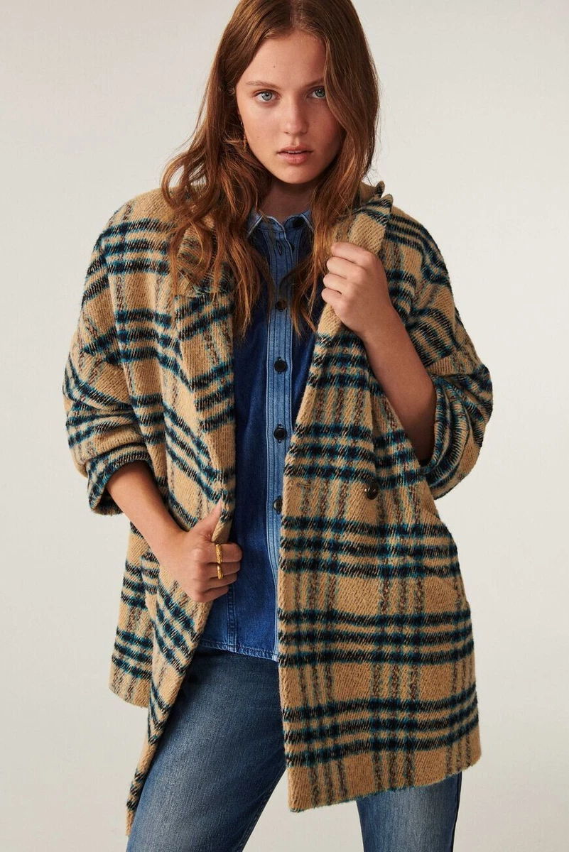 Ba&Sh Neutrals, Pattern Print Plaid Coat M