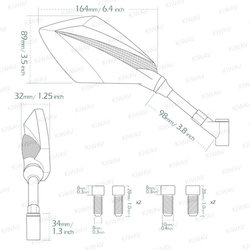 Motorcycle Mirrors Deus Black and Carbon M10 for Suzuki Gladius GSX 1400 1200 - Picture 12 of 12
